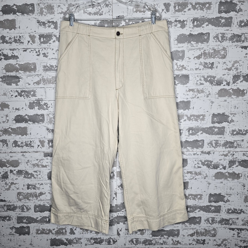 Abercrombie & Fitch Jeans Womens XL Cream Wide Leg Cropped‎ 100% Cotton Boho